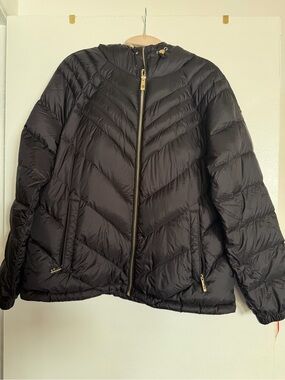 Michael Kors Black Quilted Chevron Hooded Puffer